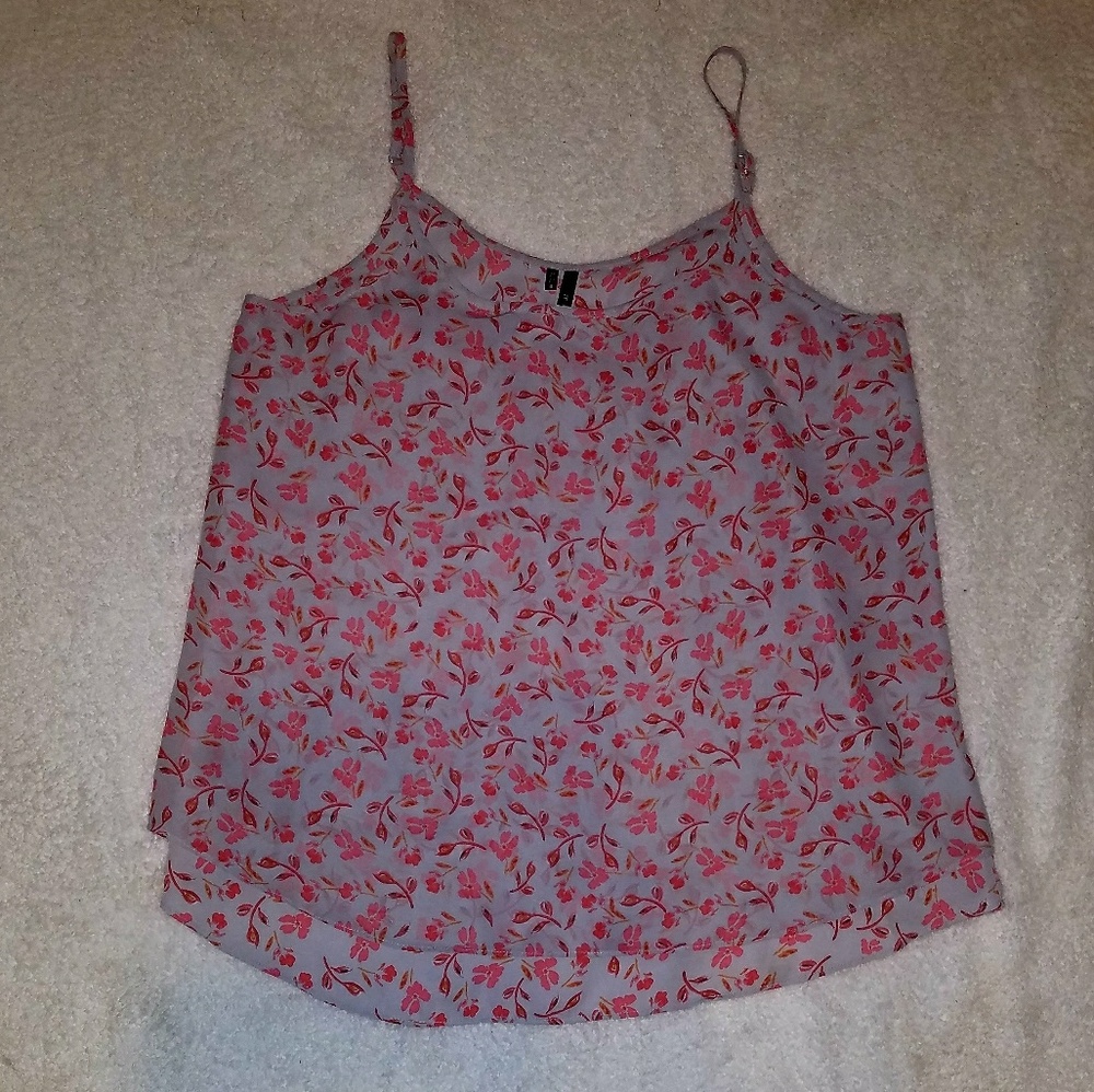 Maurices Pink Floral ruffle tank small euc